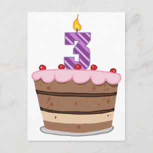 Cartão Postal 3 anos de idade no Bolo de Aniversário