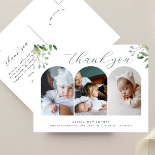 Cartão Postal 3 Arco de Foto Elegante Verdura Novo Bebê Obrigado