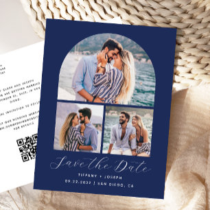 Cartão Postal 3 Código QR Arco Azul Marinho Salve a Data
