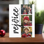 Cartão Postal 3 Colagem de Fotos - Alegria Moderna de Feliz Nata<br><div class="desc">Use três fotos e faça uma saudação de Natal alegre e exclusiva com tema preto e branco. Se precisar mover alguma coisa,  clique no botão personalizar para fazer alterações.</div>