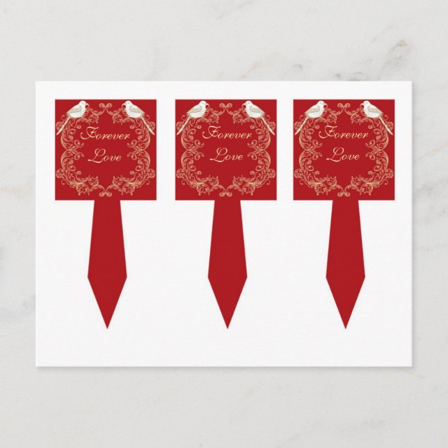 Cartão Postal 3 Escolhas de Cup Cake de Casamento Crimson/Creme  (Frente)