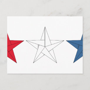 Cartão Postal 3 Estrelas Origami - Vermelho, Branco e Azul
