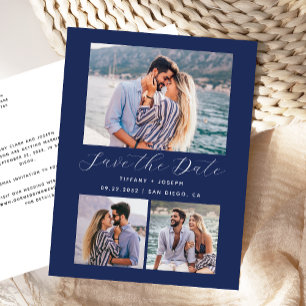 Cartão Postal 3 Foto Azul Marinho Save the Date