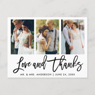 Cartão Postal 3 Foto Moderno Script Casamento Amor Obrigado