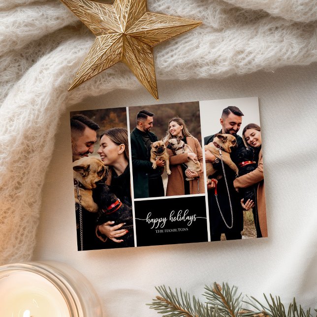 Cartão Postal 3 fotos Colagem Felizes Feriados Natal Preto (Criador carregado)