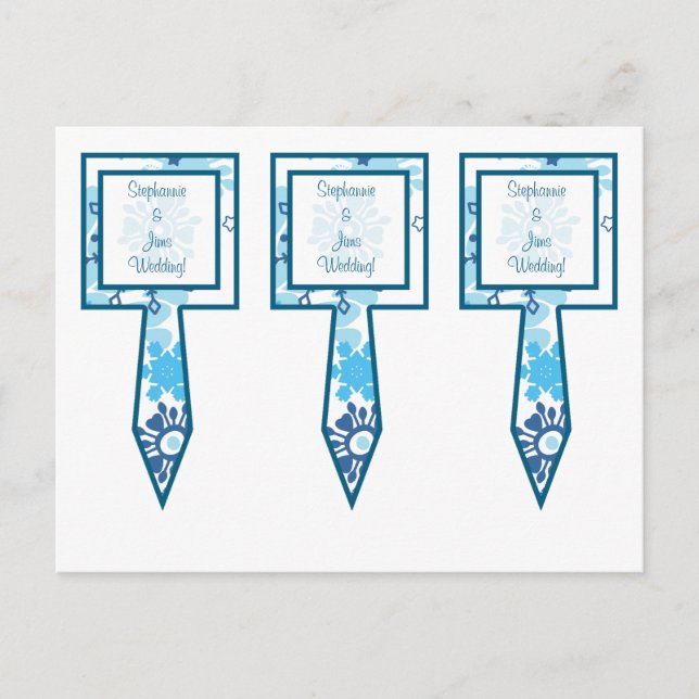 Cartão Postal 3 Palitos para Bolo Blue Tree / Flocos de Neve (Frente)