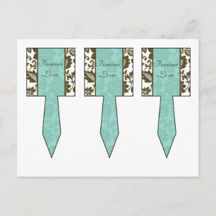 Cartão Postal 3 Picadas de Casamento tema damasco Floral Castanh