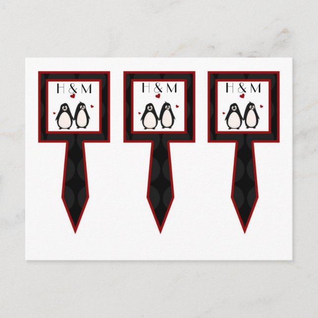 Cartão Postal 3 Taças de Bolo Escolhe Penguin Love Casal Mate fo (Frente)