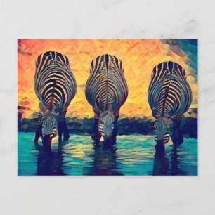 Cartão Postal 3 Zebras - original safari da selva Abstrato  