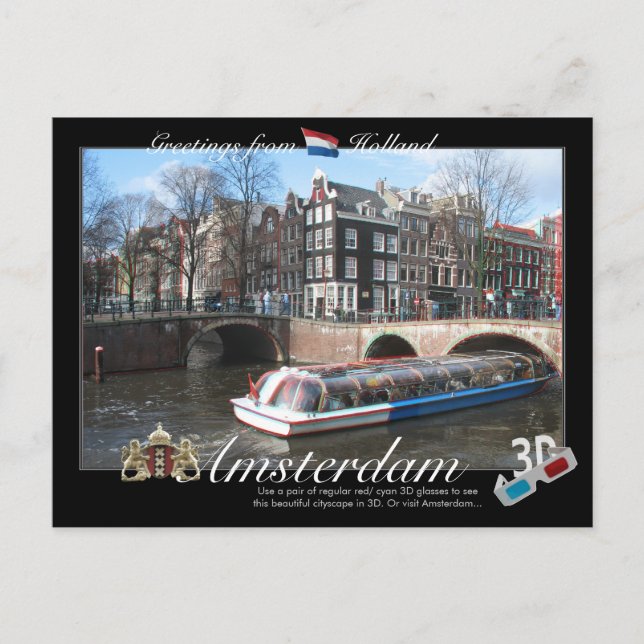 Cartão postal 3D de Amesterdã Holland 3D (Frente)