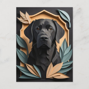 Cartão Postal 3D Papel Arte Preta Labrador Design