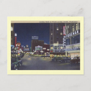 Cartão Postal 4º e Pike, Seattle, Washington Vintage