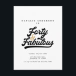 Cartão Postal 40 modernos e fabuloso aniversário preto e branco<br><div class="desc">Aniversário de 40 anos moderna tipografia moderna convite de aniversário preto e branco. legal texto retrorreflector de texto monocromático design. Parte de uma coleção.</div>