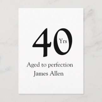 Cartão Postal 40 years aged to perfection birthday name simple