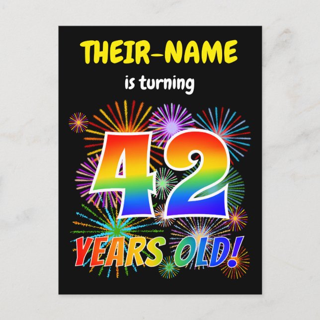 Cartão Postal 42º aniversário - Fogos de artifício divertidos, R (Frente)