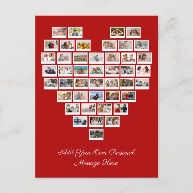 Cartão Postal 44 Photo Collage Add Your Own Greeting White Heart (Frente)