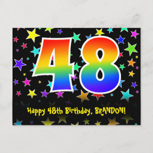 Cartão Postal 48º Aniversário: Estrelas Divertidas, Arco-íris 48