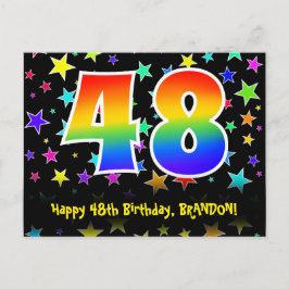 Cartão Postal 48º Aniversário: Estrelas Divertidas, Arco-íris 48