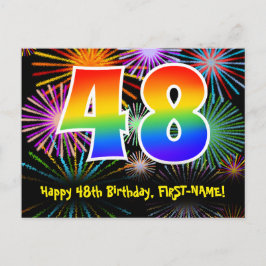 Cartão Postal 48º Aniversário – Padrão Divertido de Fogos de Art