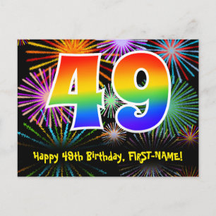 Cartão Postal 49º Aniversário – Padrão Divertido de Fogos de Art