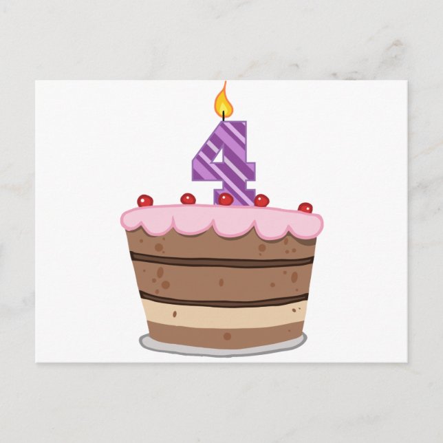 Cartão Postal 4 anos no Bolo de Aniversário (Frente)