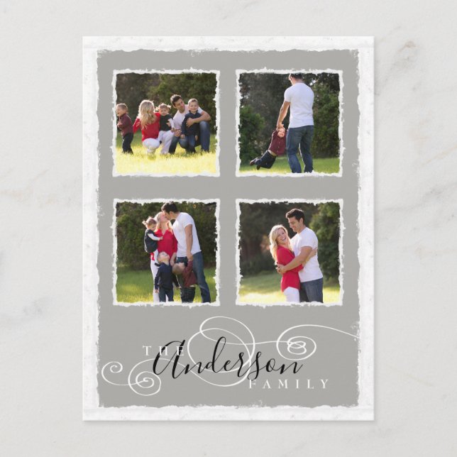 Cartão Postal 4 Colagem de Fotografias Adicionar Cinza de Nome d (Frente)