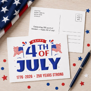 Cartão Postal 4 de Julho 250 Anos de Liberdade 1776 2026