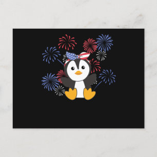 Cartão Postal 4 De Julho, Crianças Pinguins Americanas Usa Firew