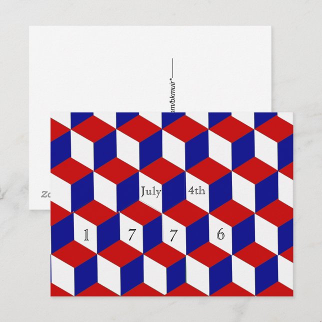 Cartão postal - 4 de julho de 1776 Ilusão de bloco (Frente/Verso)