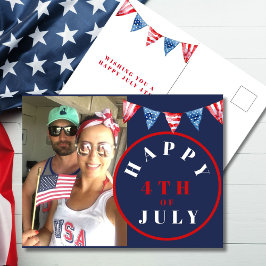 Cartão Postal 4 de julho Foto Red White Blue Bunting