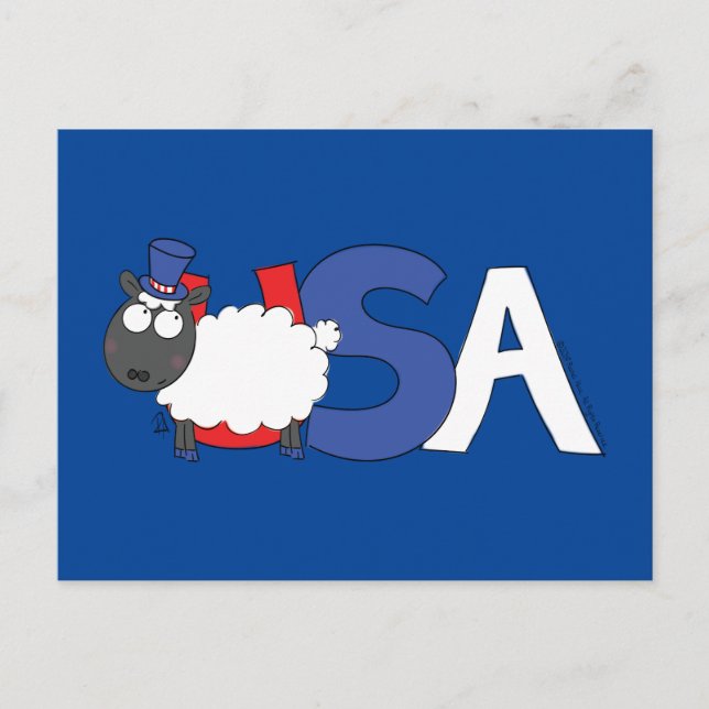 Cartão Postal 4 de julho Funny USA Sheep (Frente)
