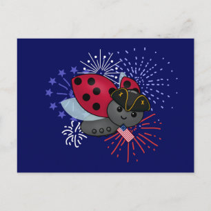 Cartão Postal 4 de julho Minuteman Ladybug