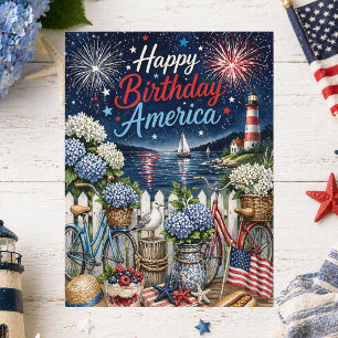 Cartão Postal 4 de Julho Patriótico Feliz Aniversário América
