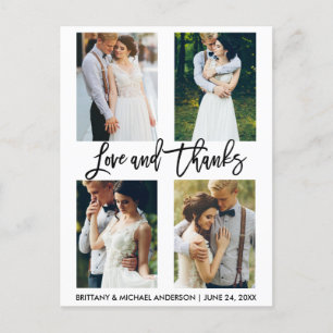 Cartão Postal 4 Foto Moderno Script Casamento Amor Obrigado