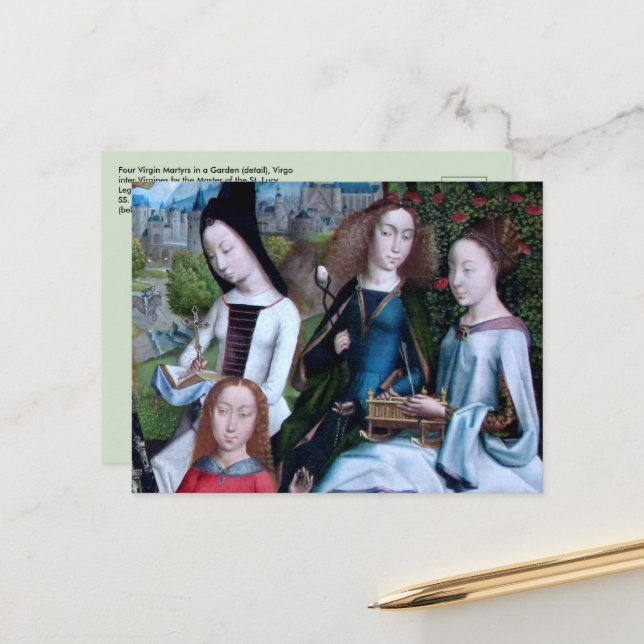 Cartão Postal 4 Mártires Virgem em Jardim (detalhe; M 070) (Frente/Verso In Situ)