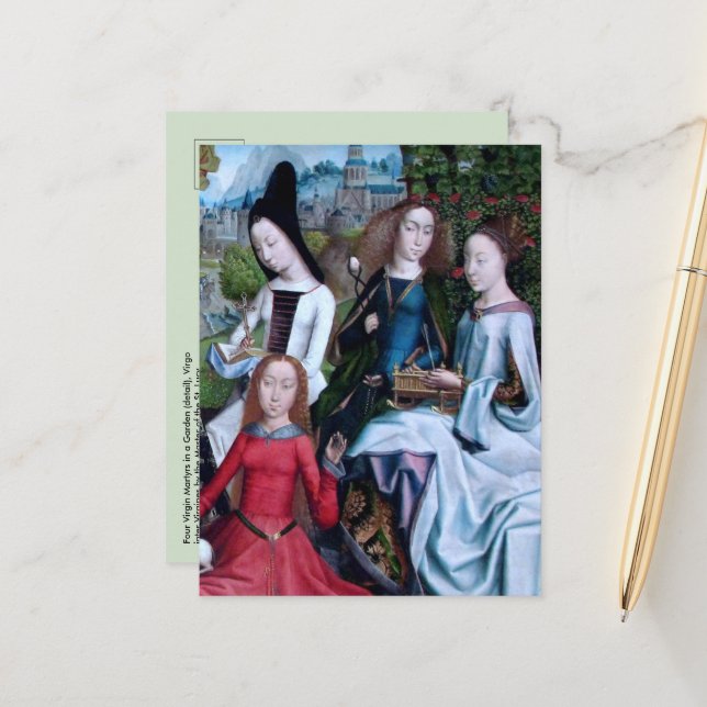 Cartão Postal 4 Mártires Virgem em Jardim (detalhe; M 070) (Frente/Verso In Situ)