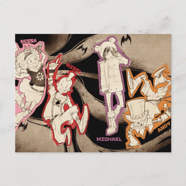 Cartão Postal 4 Pequenos Monstros - Grupo (Frente)