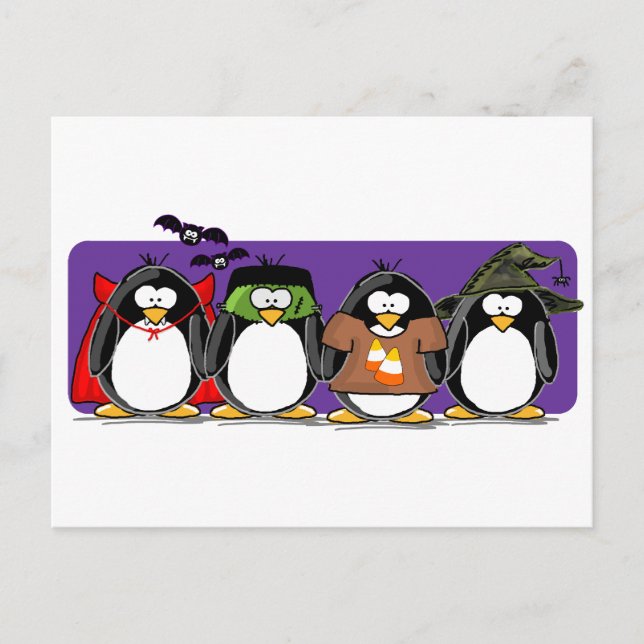 Cartão Postal 4 Pinguins Halloween (Frente)
