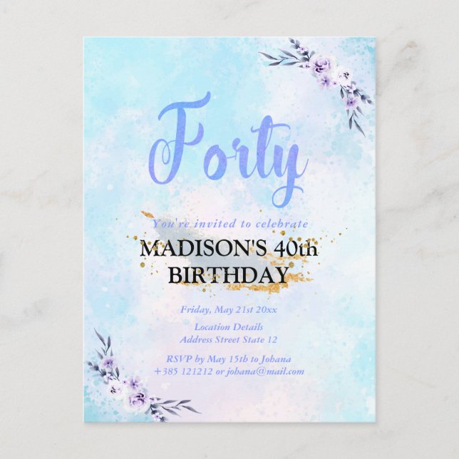 Cartão Postal 4Festa de aniversário de Pastel de Aquarelas (Frente)