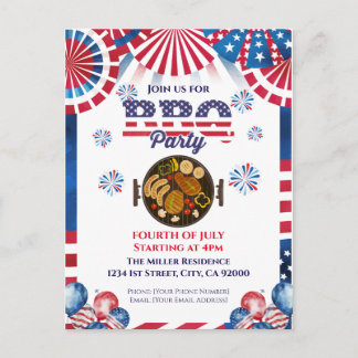 Cartão Postal 4th Of July BBQ Invitation, Party In USA Invite