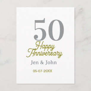 Cartão Postal 50º nome data feliz aniversário prata ouro data