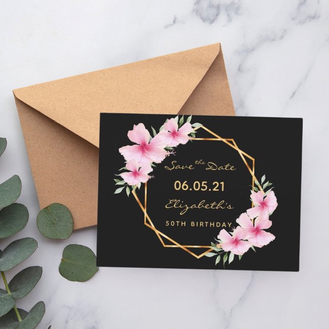 Cartão Postal 50.º aniversário Salve a data do ouro negro tropic (Criador carregado)