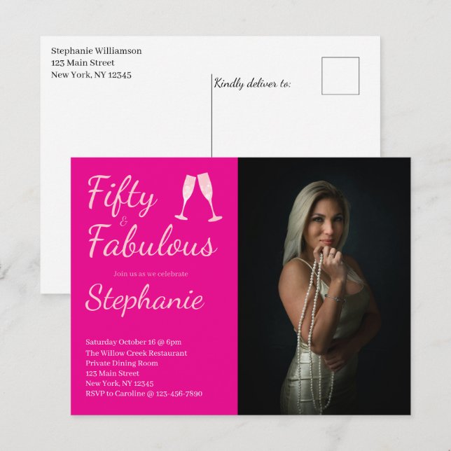 Cartão Postal 50 and Fabulous | 50th Birthday Party Photo (Frente/Verso)