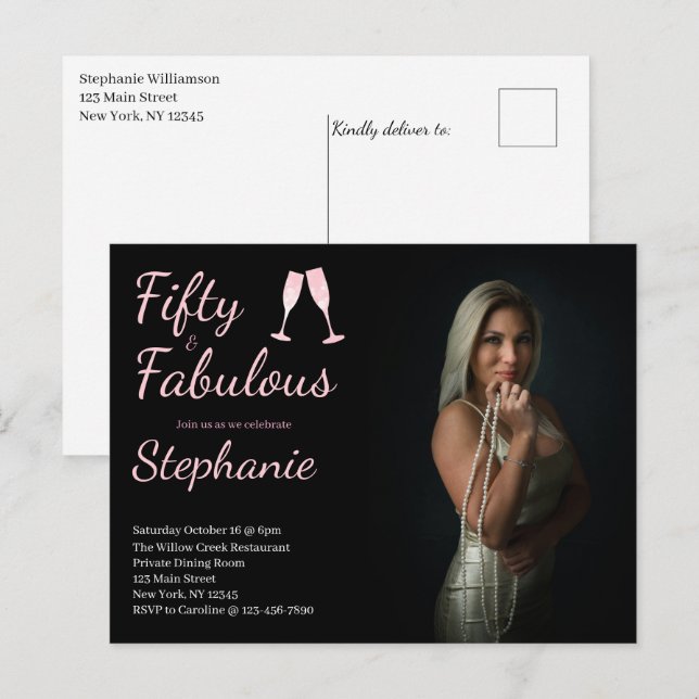 Cartão Postal 50 and Fabulous | 50th Birthday Party Photo (Frente/Verso)