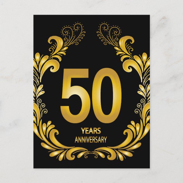 Cartão Postal 50 Anos Aniversário Brilho Dourado (Frente)
