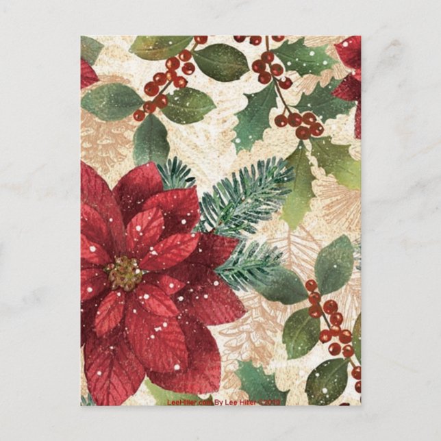Cartão Postal 50 Retro Poinsettia Red Green Creme (Frente)
