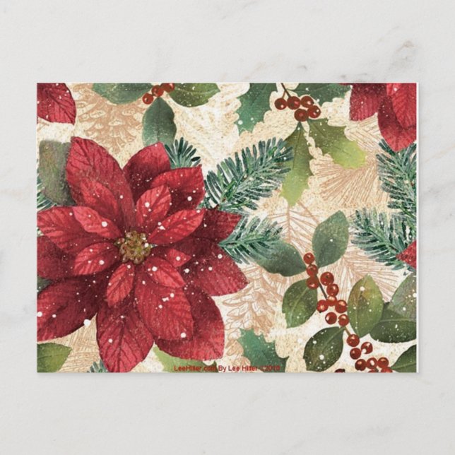 Cartão Postal 50 Retro Poinsettia Red Green Creme (Frente)