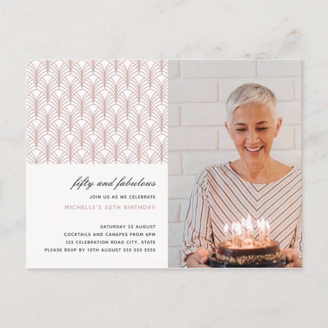 Cartão Postal 50 rosa e Fabulosa Art Deco Foto 50.º aniversário (Frente)