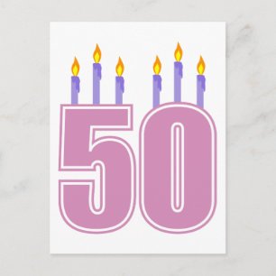 Cartão Postal 50 Velas de Aniversário (Rosa/Roxo)