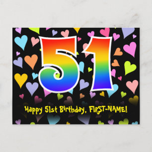 Cartão Postal 51º Aniversário: Padrão de Corações Divertidos, Ar